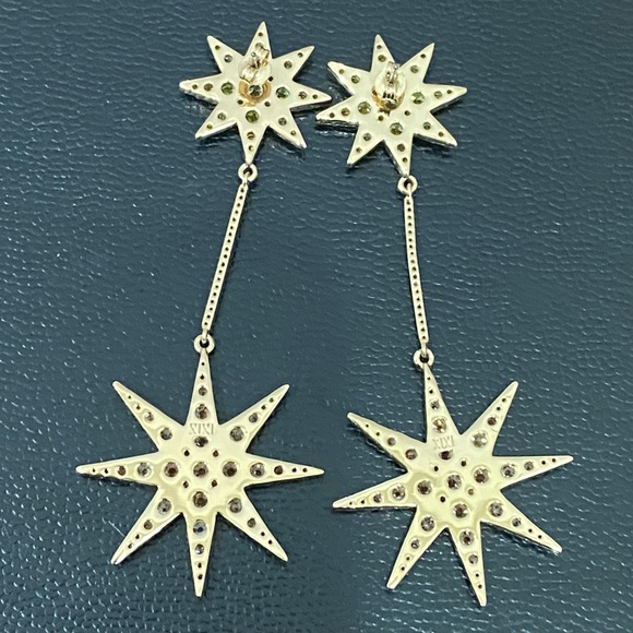 XIXI Gold-tone Double Star CZ Cubic Zirconia Drop Earrings 18.5g - Picture 8 of 15